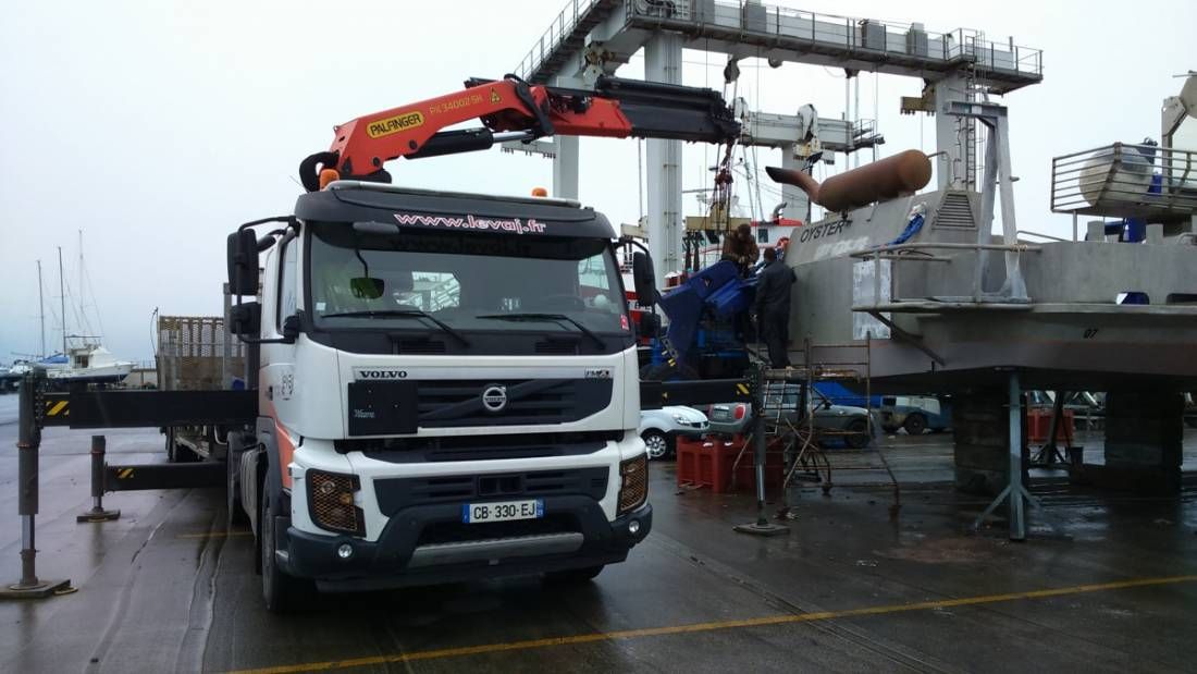 Manutention d'une charge industrielle à la grue